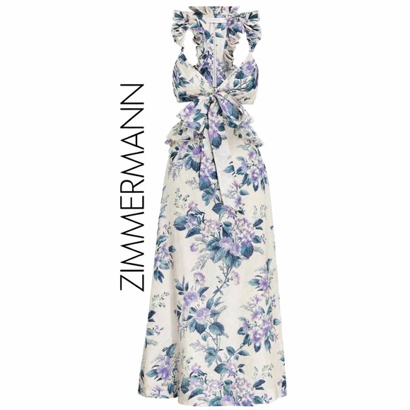 Zimmermann Dresses & Skirts - Zimmermann Cassia Hydrangea Linen Midi Dress US 4 | Resort Luxury🌸🌸
